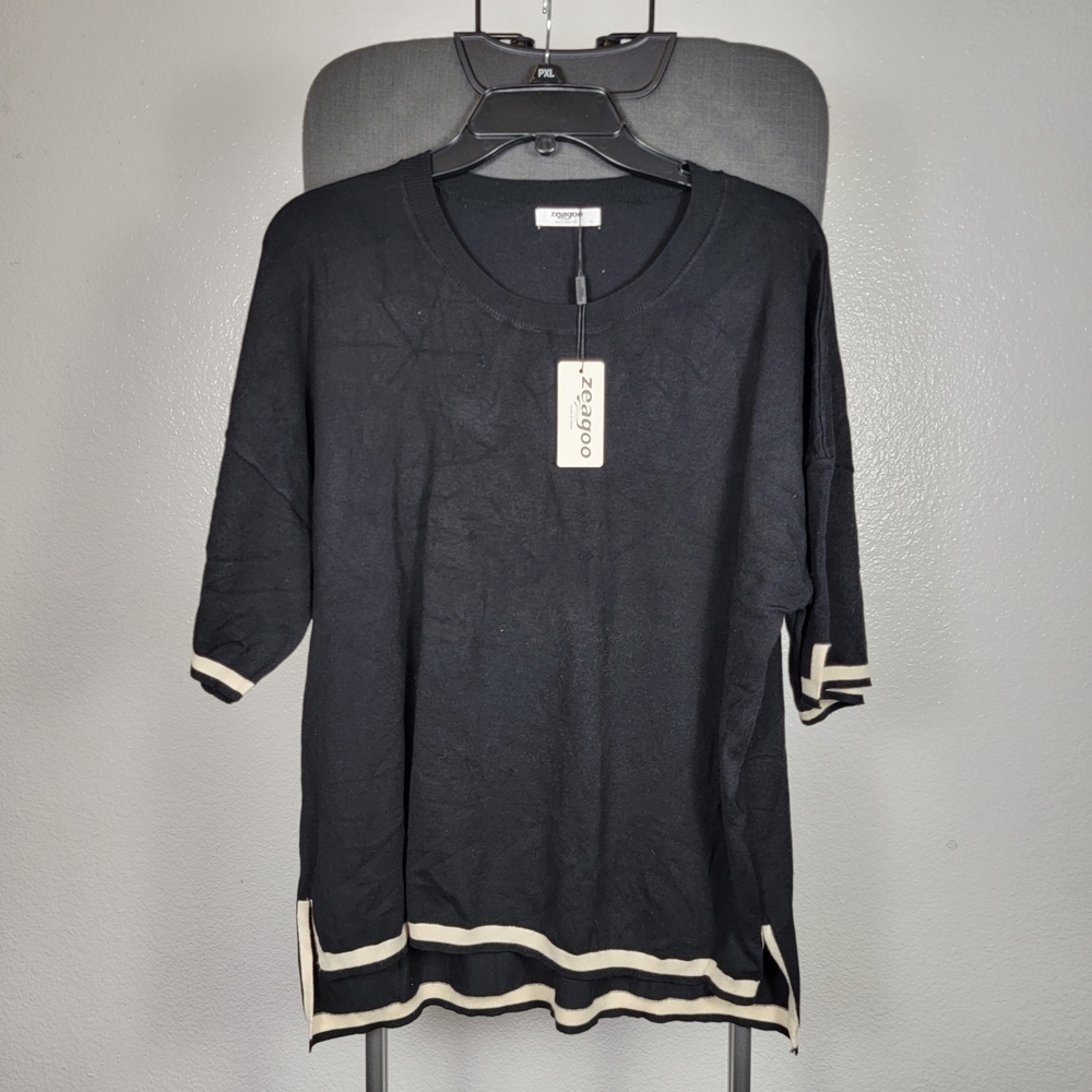 Zeagoo Women's Summer Knit Pullover Top Black Size XL